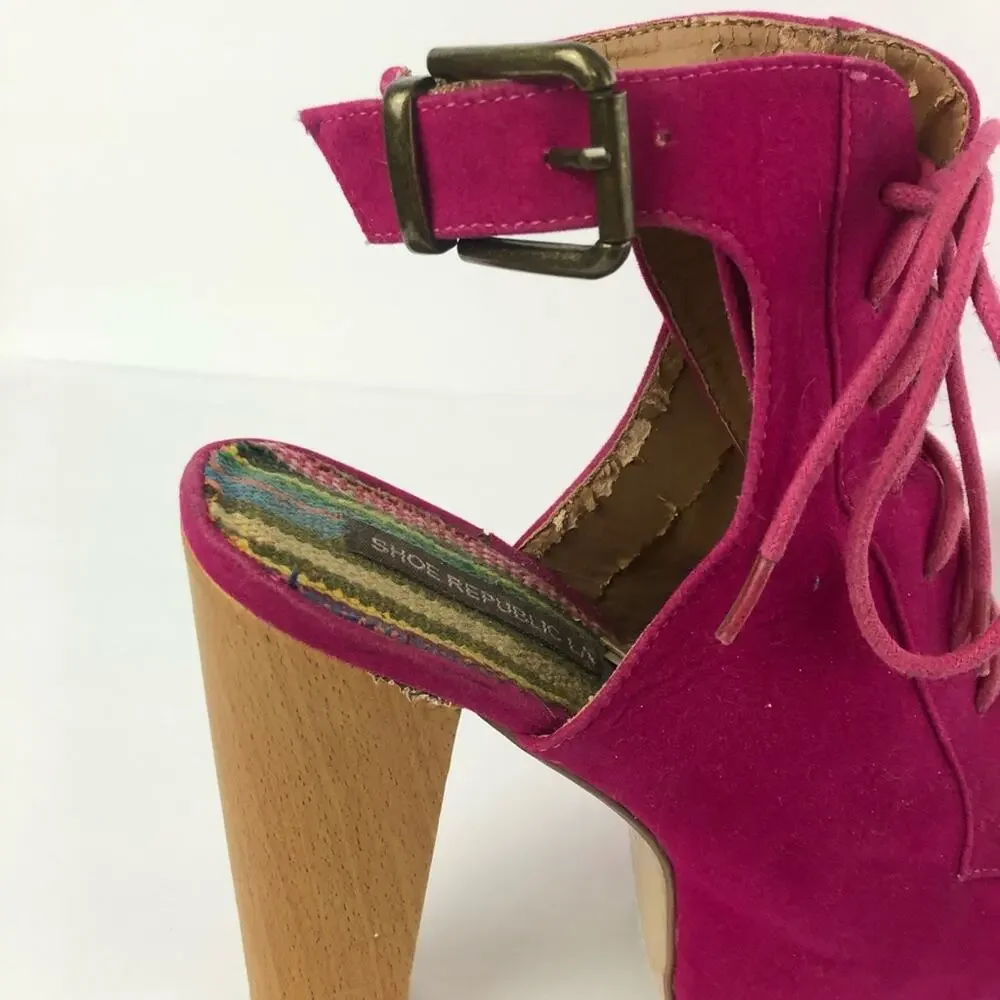 Vintage Shoe Republic LA Y2K Magenta Pink Velvety Platform Wooden Heels